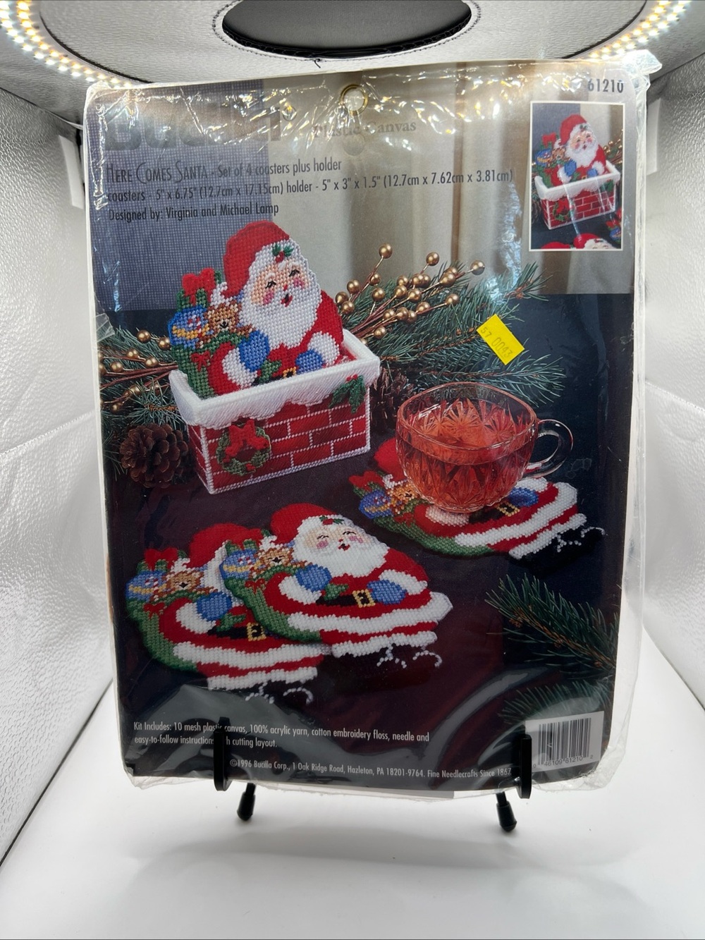Bucilla Here Comes Santa Coasters/Holder Plastic Canvas Kit 1996 Vintage 61210